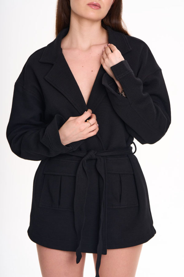 black Waffle Robe - Oversized Fit